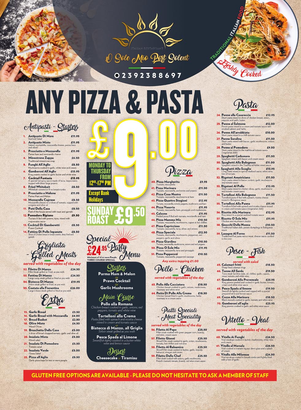 O Sole Mio Port Solent Menu