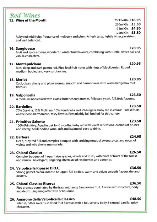 O Sole Mio Portsmouth Wine List O Sole Mio Portsmouth Wine List