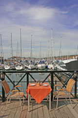 Photo of O Sole Mio restaurants deck, overlooking Port Solent Marina.